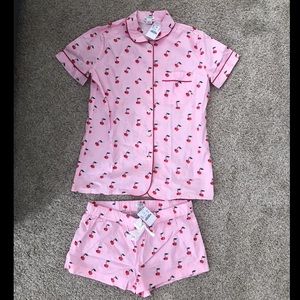 J Crew Factory- Frosty Pink Cherry Piped Poplin PJ